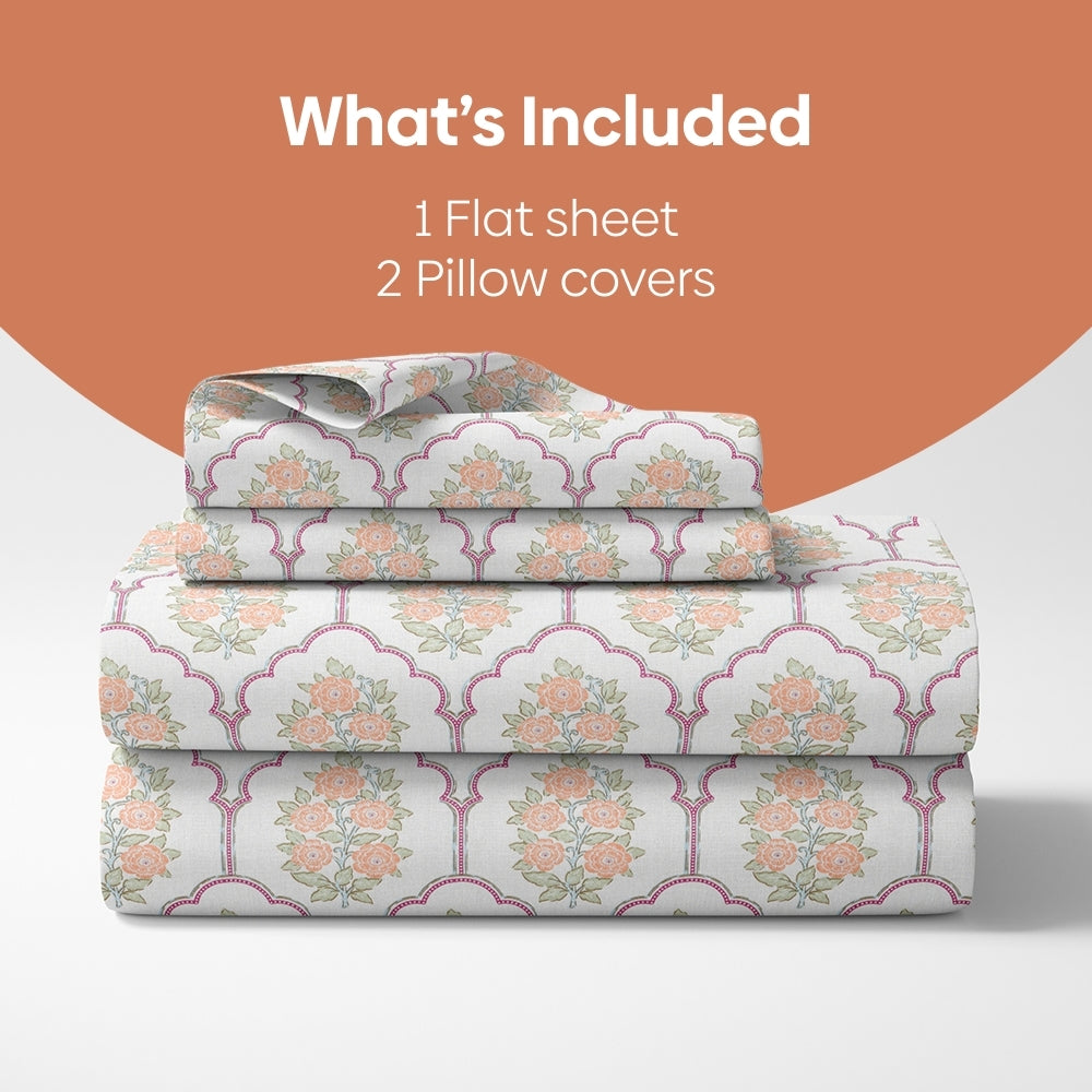 Heritage Blossom Combed Cotton King Bedsheet, 186 TC