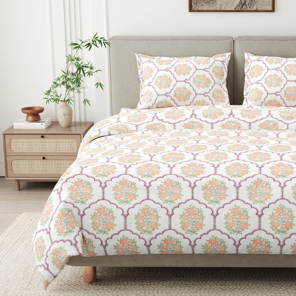 Heritage Blossom Combed Cotton King Bedsheet, 186 TC