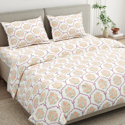 Heritage Blossom Combed Cotton King Bedsheet, 186 TC