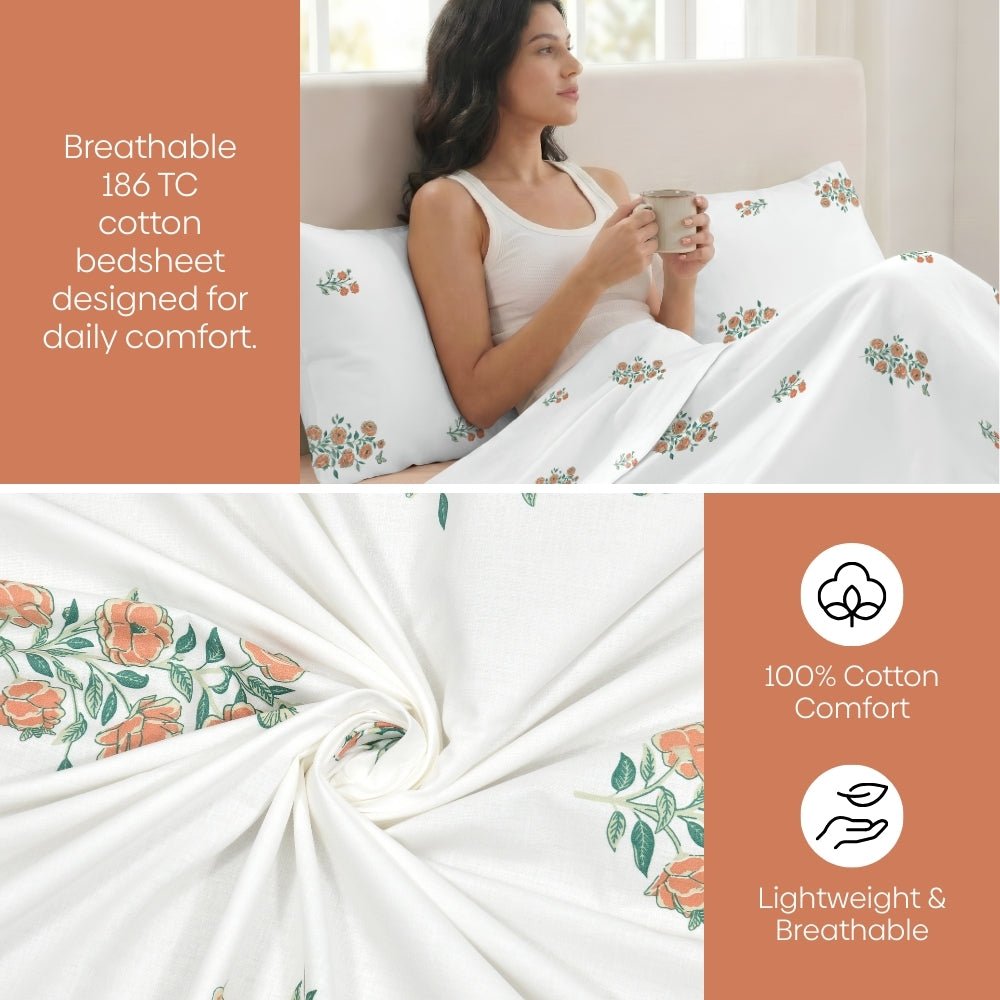 Petals of Tradition Combed Cotton King Bedsheet, 186 TC - Bedsheets | haus & kinder