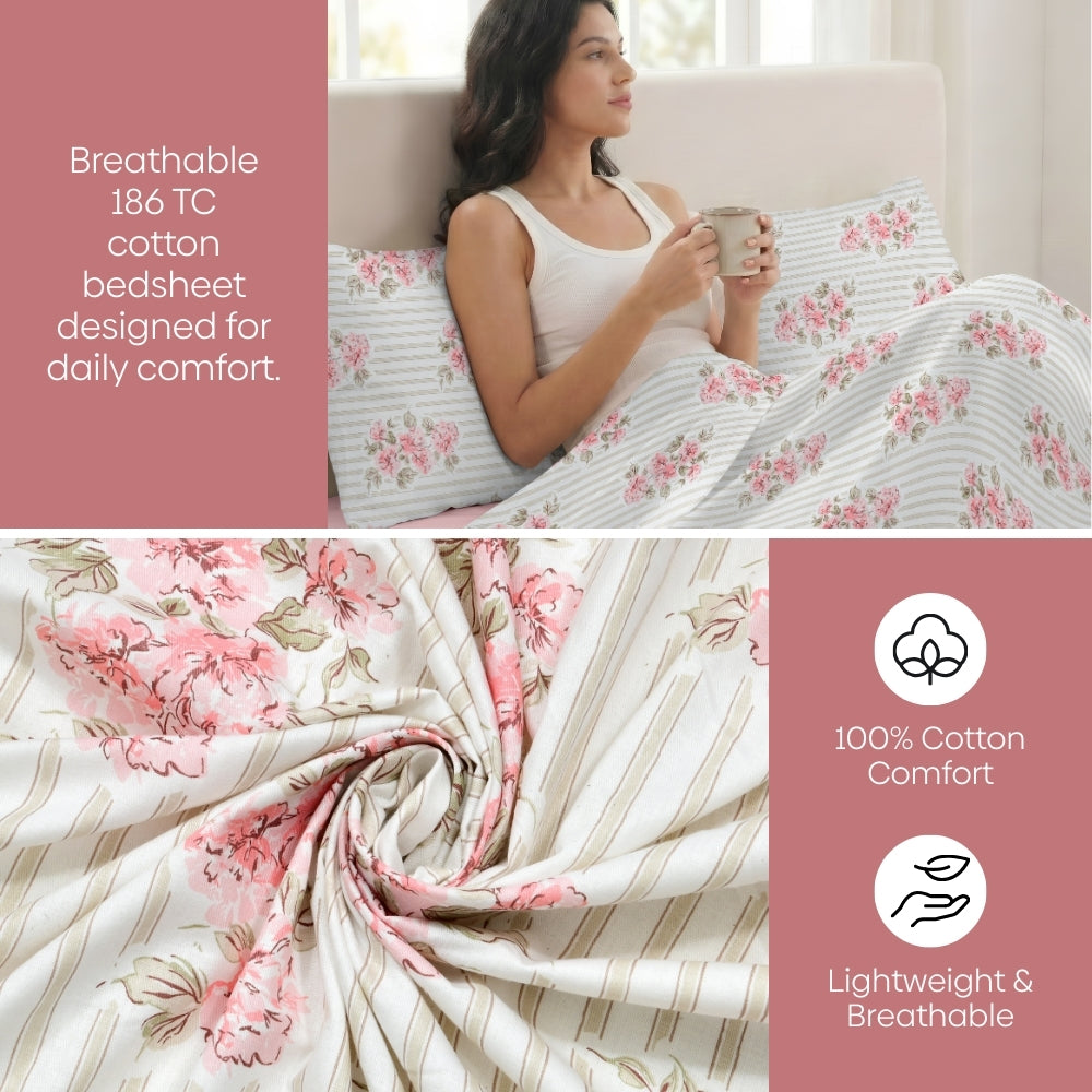 Radiance in Bloom Combed Cotton King Bedsheet , 186 TC
