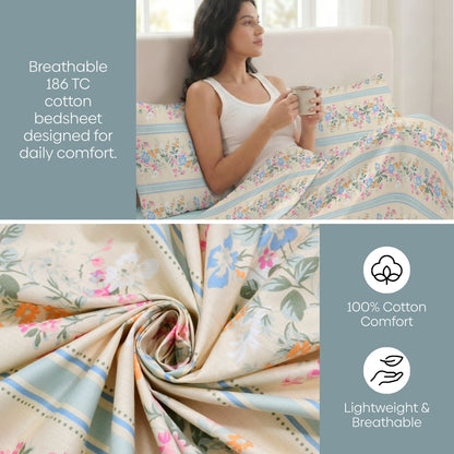 Serenade of Flowers Combed Cotton King Bedsheet, 186 TC