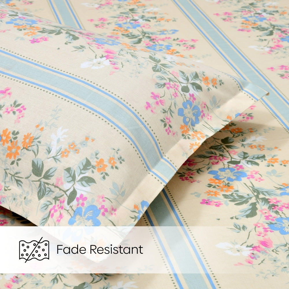 Serenade of Flowers Combed Cotton King Bedsheet, 186 TC