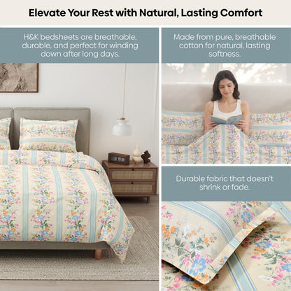 Serenade of Flowers Combed Cotton King Bedsheet, 186 TC