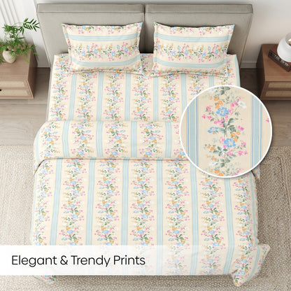 Serenade of Flowers Combed Cotton King Bedsheet, 186 TC