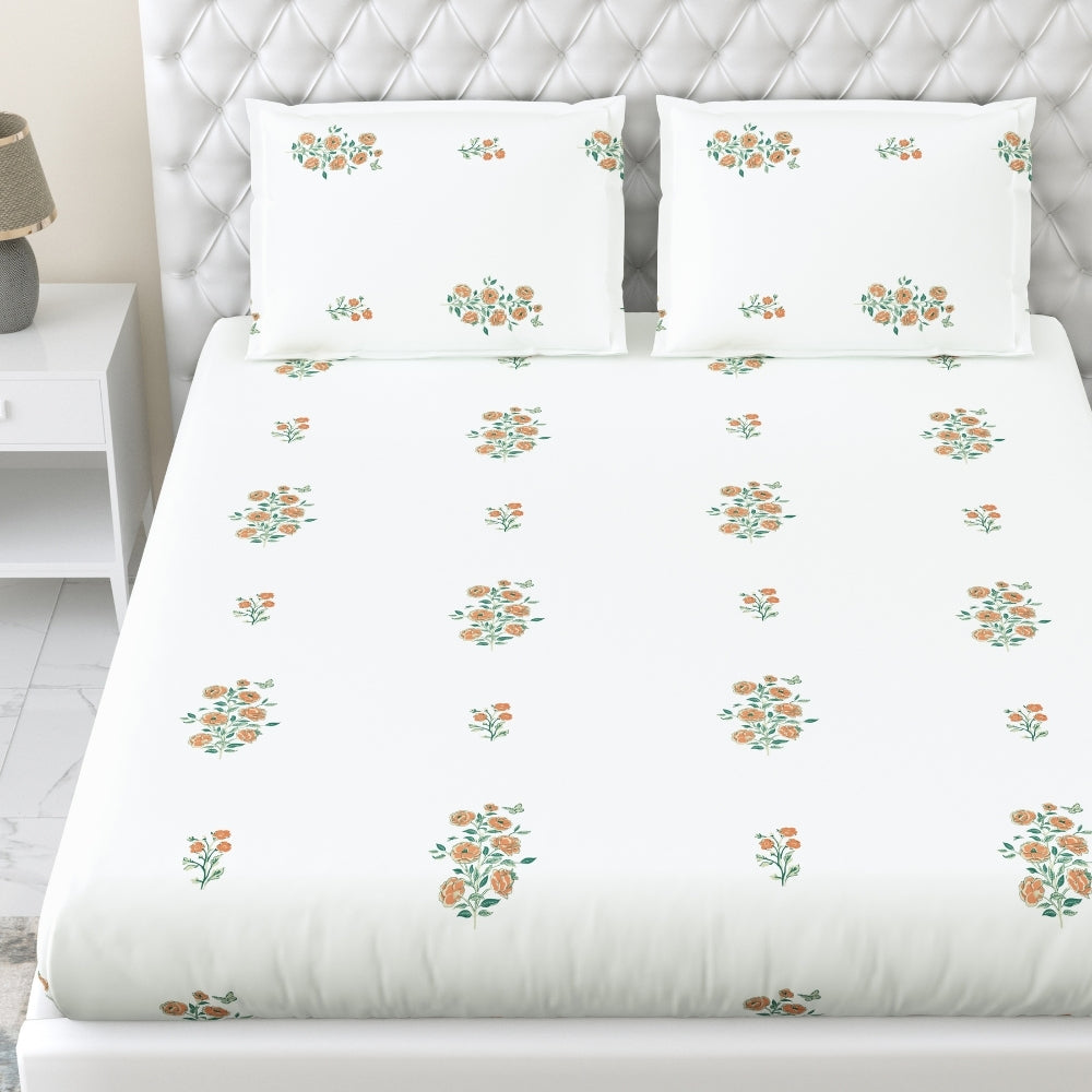 Combed Cotton King Bedsheet Petals of Tradition, 186 TC