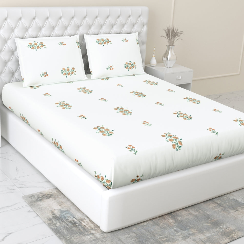Combed Cotton King Bedsheet Petals of Tradition, 186 TC