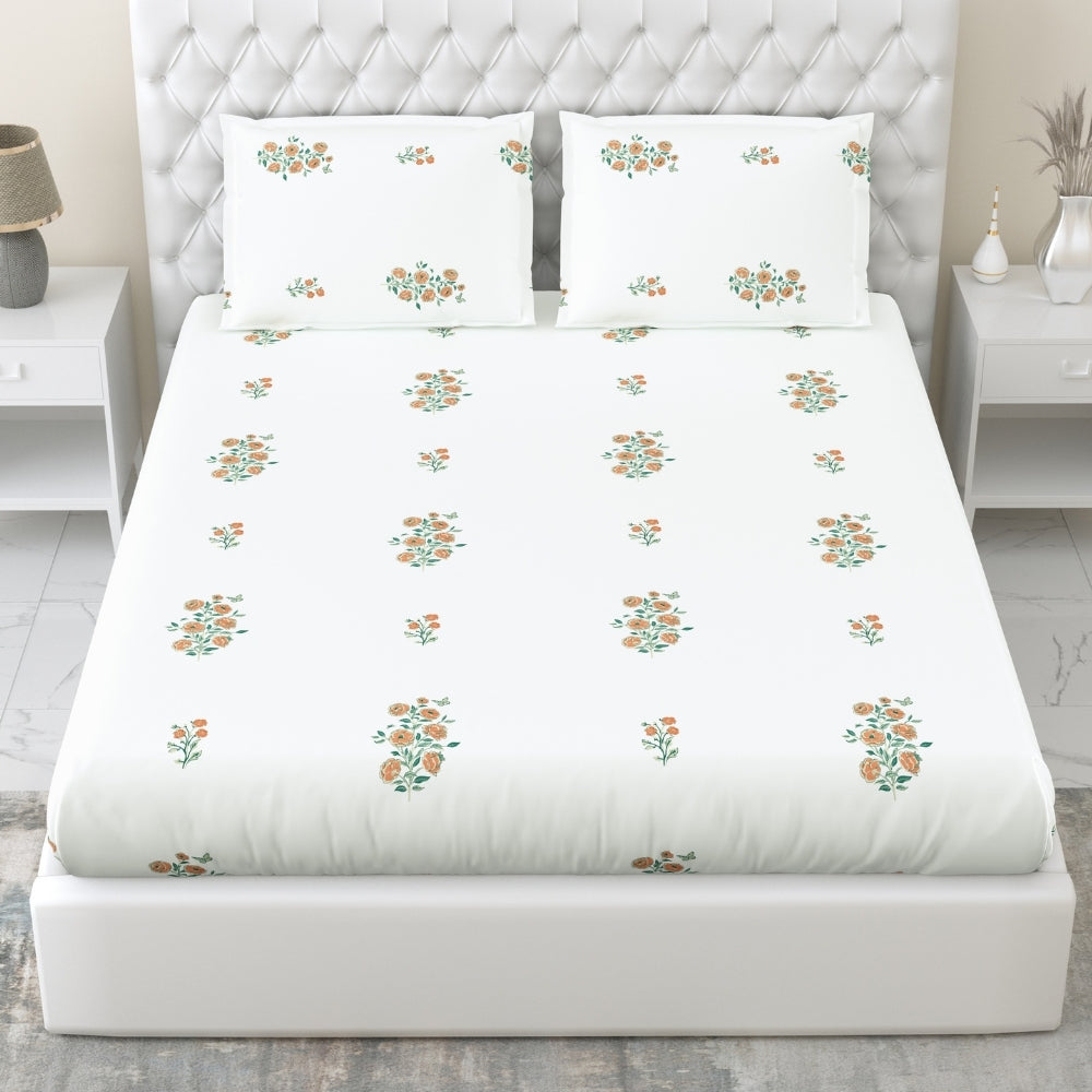 Combed Cotton King Bedsheet Petals of Tradition, 186 TC