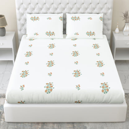 Combed Cotton King Bedsheet Petals of Tradition, 186 TC