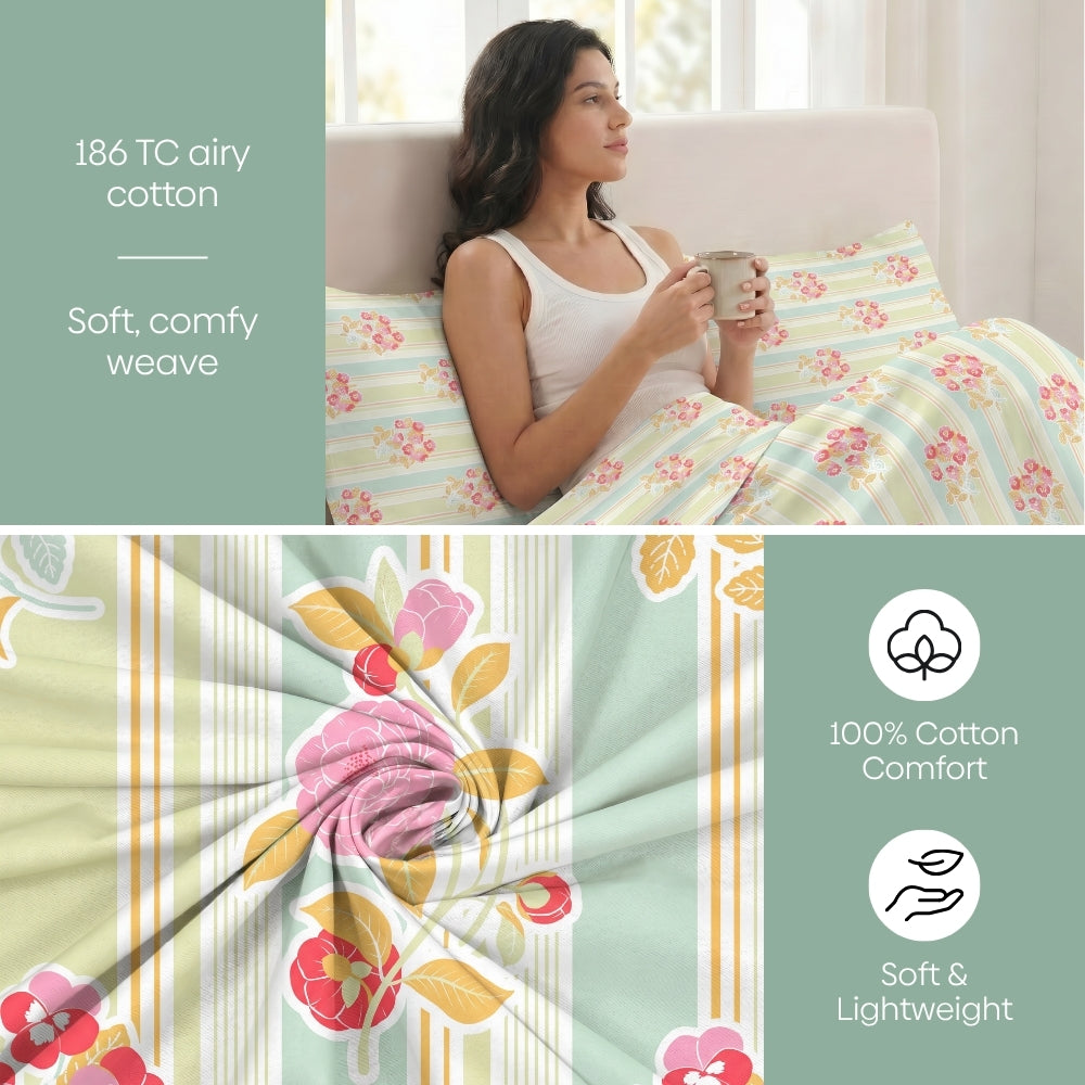 Golden Hour Garden 100% Cotton King Flat Bedsheet, 186 TC