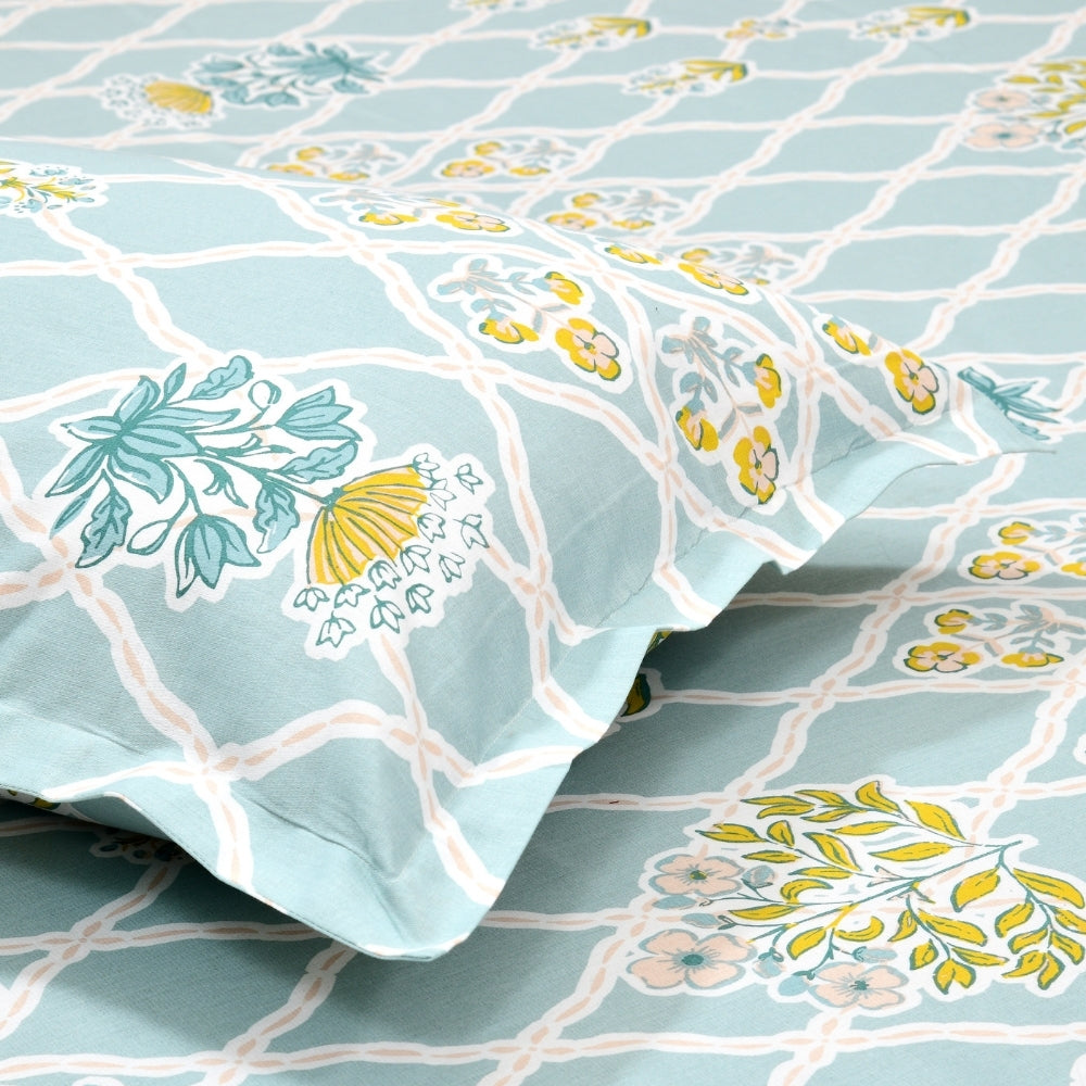 Heritage Blue 100% Cotton Double Size Bedsheet, 186TC