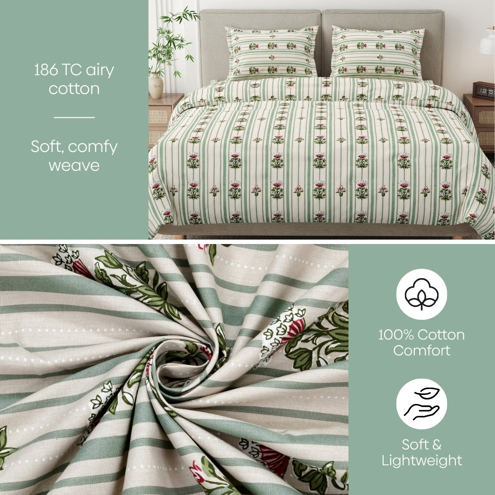 Striped Garden 100% Cotton Double Size Bedsheet, 186TC