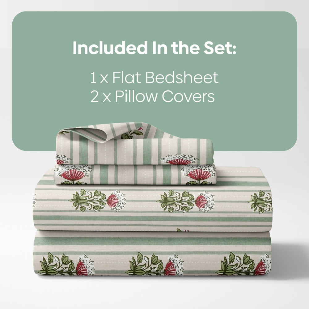 Striped Garden 100% Cotton Double Size Bedsheet, 186TC