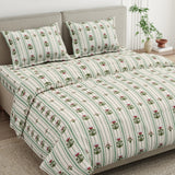 Striped Garden 100% Cotton Double Size Bedsheet, 186TC