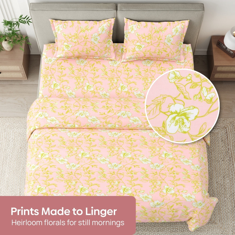 Soft Haze Lime 100% Cotton Double Flat Bedsheet, 186 TC