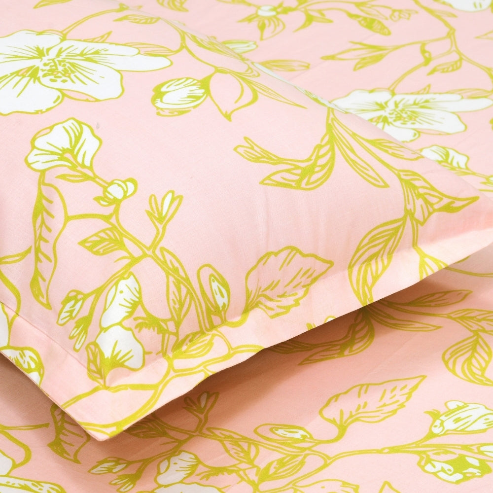 Soft Haze Lime 100% Cotton Double Flat Bedsheet, 186 TC