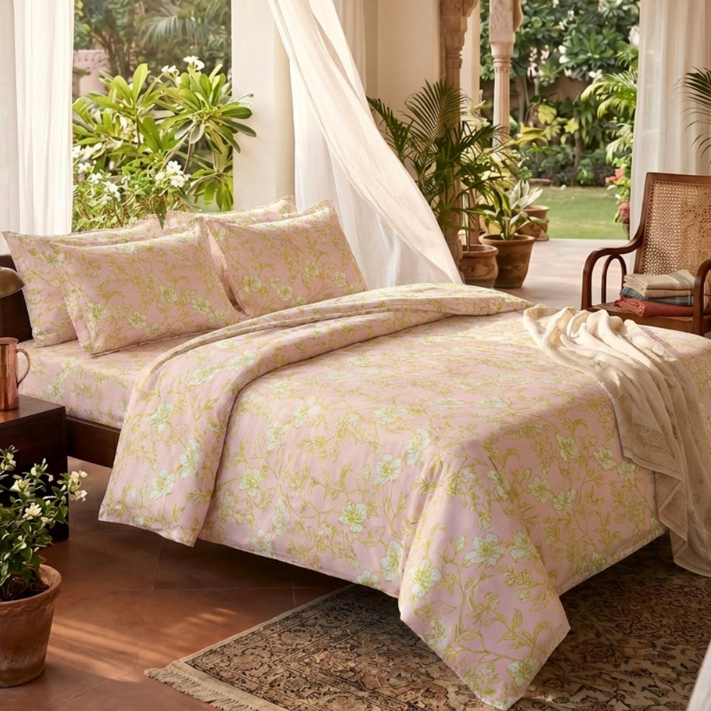 Soft Haze Lime 100% Cotton Double Flat Bedsheet, 186 TC
