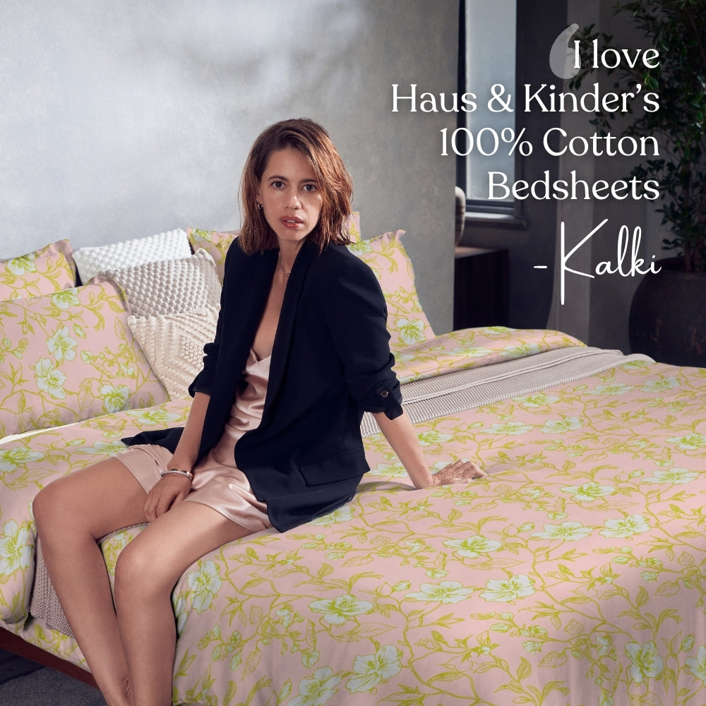 Soft Haze Lime 100% Cotton Double Flat Bedsheet, 186 TC