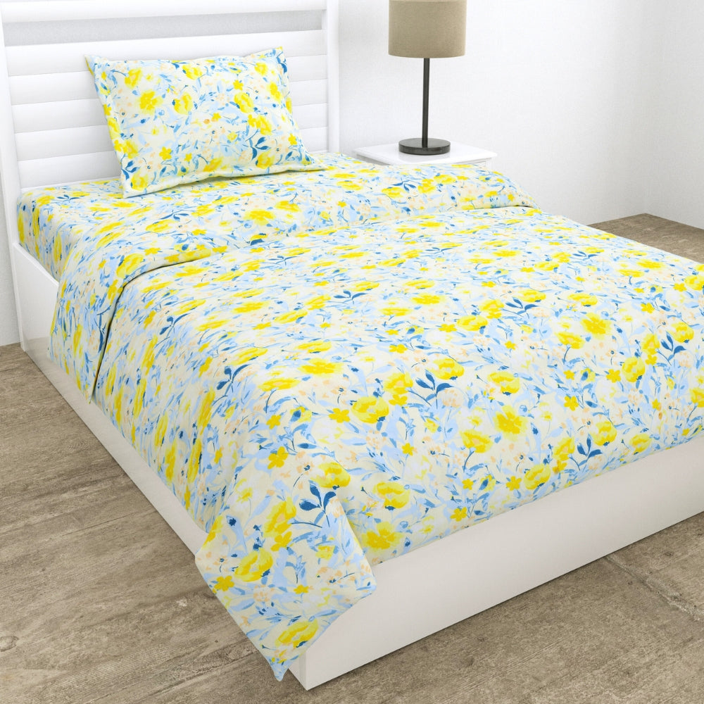 100% Cotton Single Flat 186 TC Bedsheet, Floravue, Multicolor