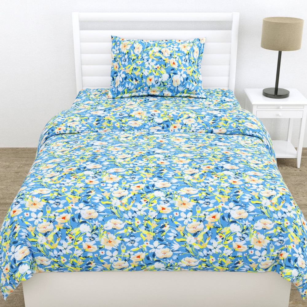 100% Cotton Single Flat 186 TC Bedsheet, Everbelle, Blue