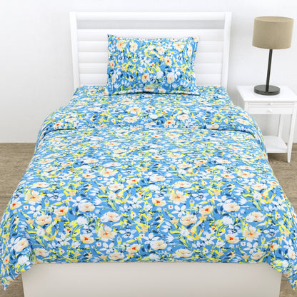 100% Cotton Single Flat 186 TC Bedsheet, Everbelle, Blue