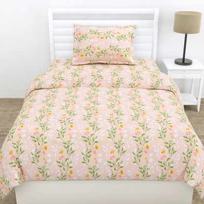 100% Cotton Single Flat 186 TC Bedsheet, Noctiflora, Pink