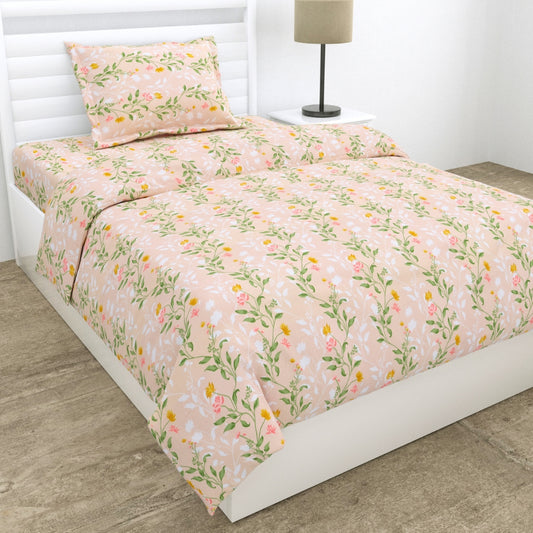 100% Cotton Single Flat 186 TC Bedsheet, Noctiflora, Pink