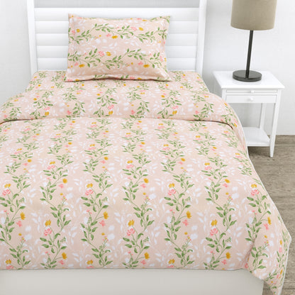 100% Cotton Single Flat 186 TC Bedsheet, Noctiflora, Pink