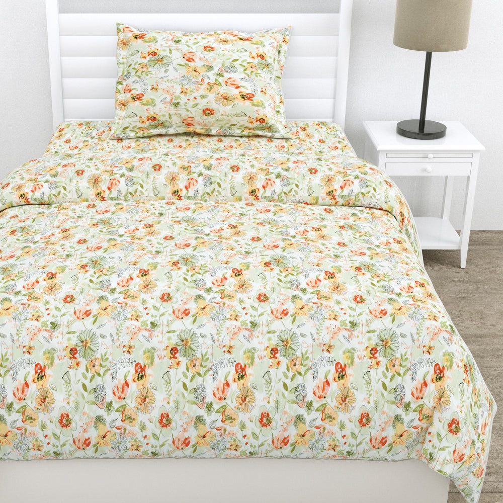 100% Cotton Single Flat 186 TC Bedsheet, Petaline, Multicolor