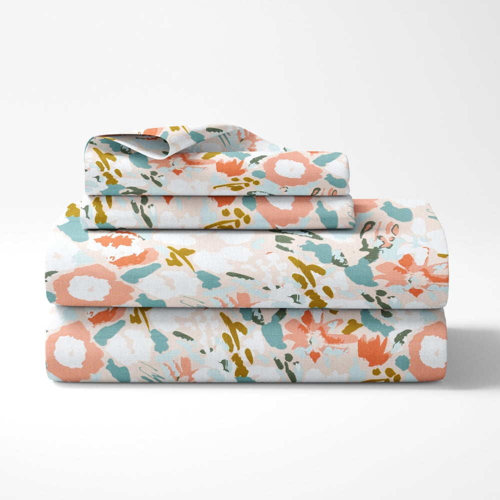 100% Cotton Single Flat 186 TC Bedsheet, Blushbloom, Multicolor