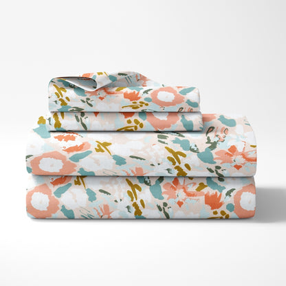 100% Cotton Single Flat 186 TC Bedsheet, Blushbloom, Multicolor
