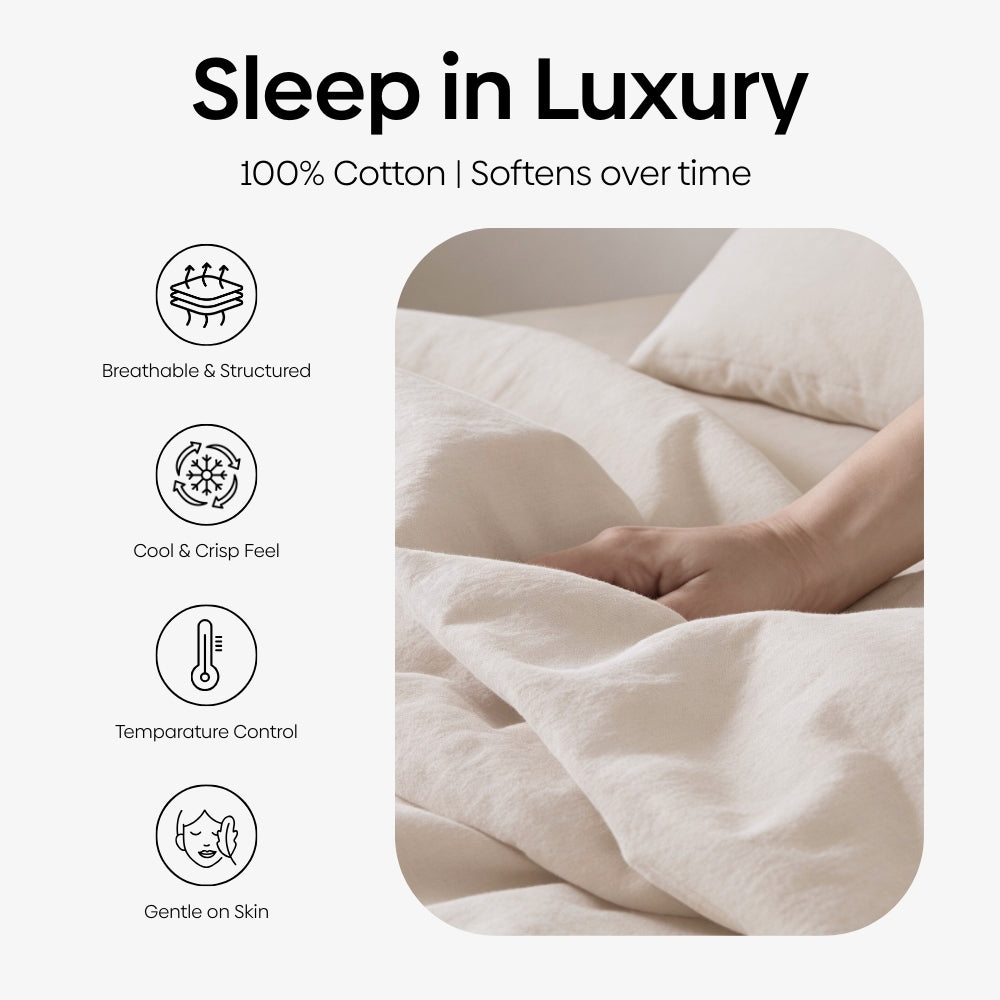 Organic Cotton Bedsheet - Vanilla Dawn 300 TC Percale