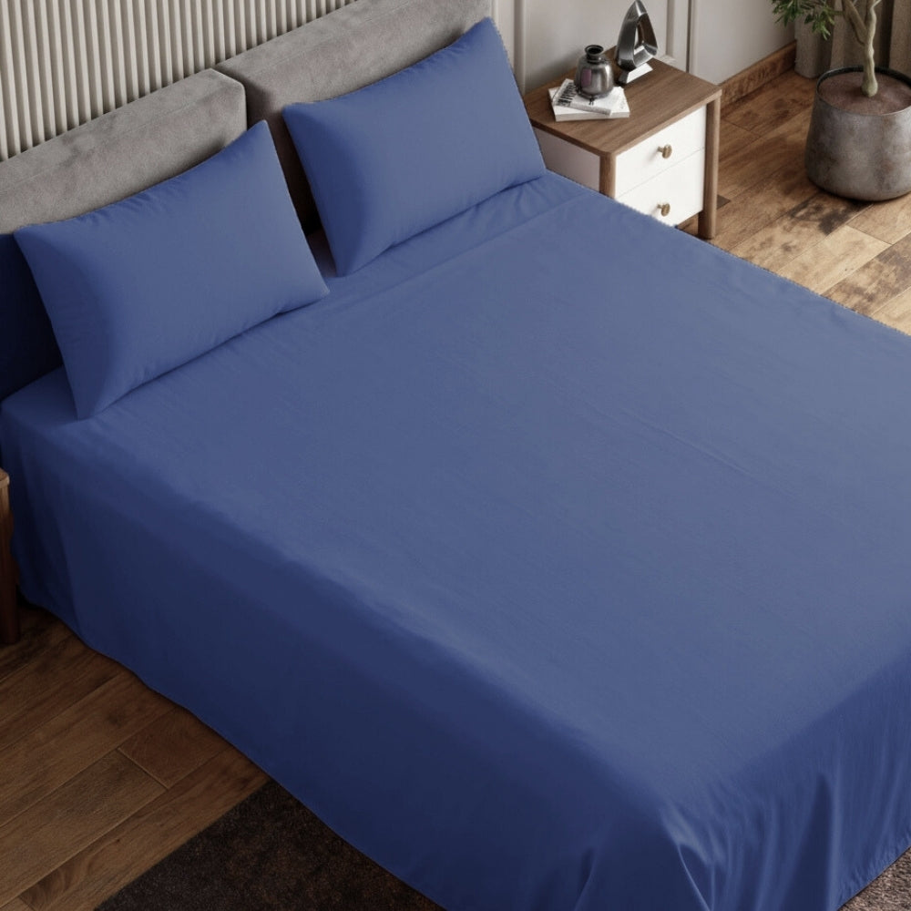 Luxury 300 TC Sateen 100% Cotton King Flat Bedsheet, Blue Haze