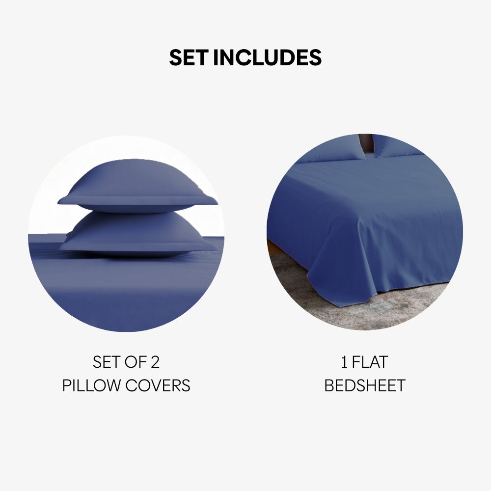 Luxury 300 TC Sateen 100% Cotton King Flat Bedsheet, Blue Haze