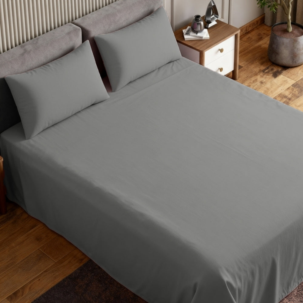 Luxury 300 TC Sateen 100% Cotton King Flat Bedsheet, Fogstone