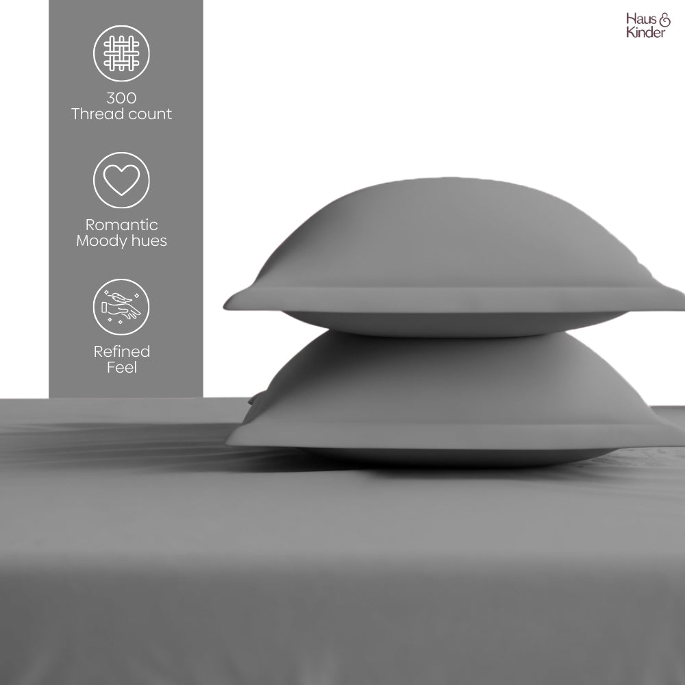 Luxury 300 TC Sateen 100% Cotton King Flat Bedsheet, Fogstone