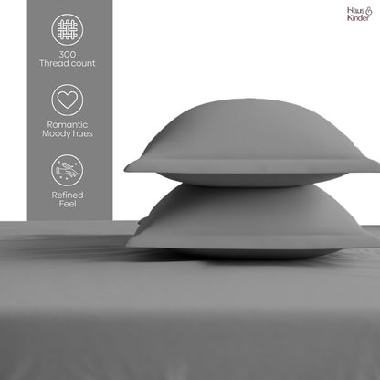 Luxury 300 TC Sateen 100% Cotton King Flat Bedsheet, Fogstone