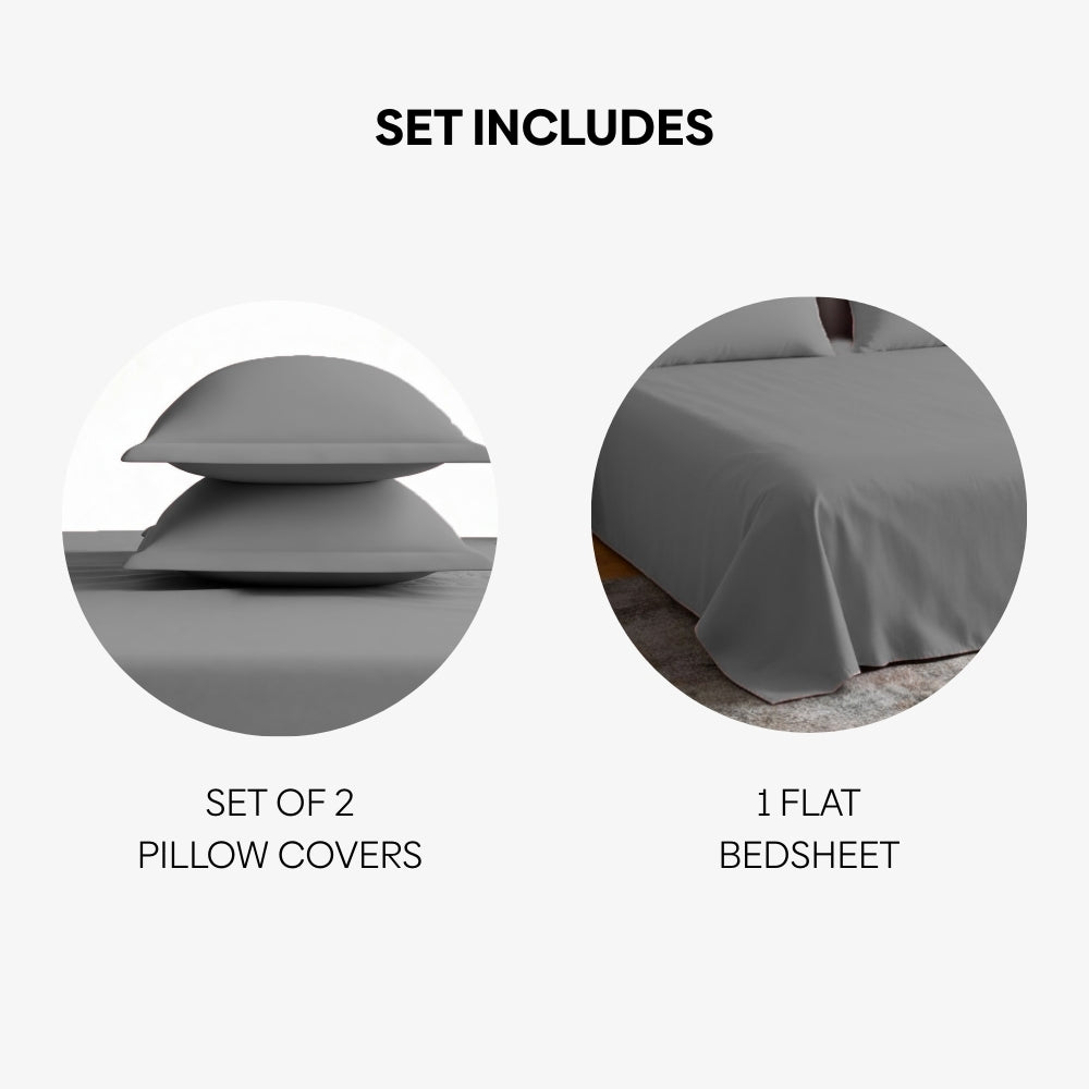 Luxury 300 TC Sateen 100% Cotton King Flat Bedsheet, Fogstone