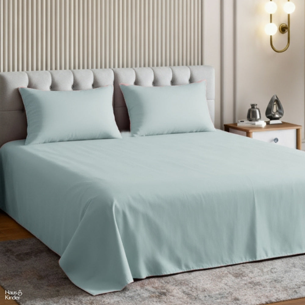 Luxury 300 TC Sateen 100% Cotton King Flat Bedsheet, Spring Mint