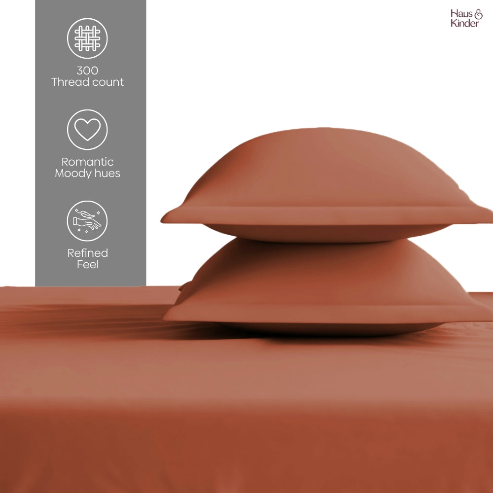 Luxury 300 TC Sateen 100% Cotton Bedsheet, Terracotta Dreams