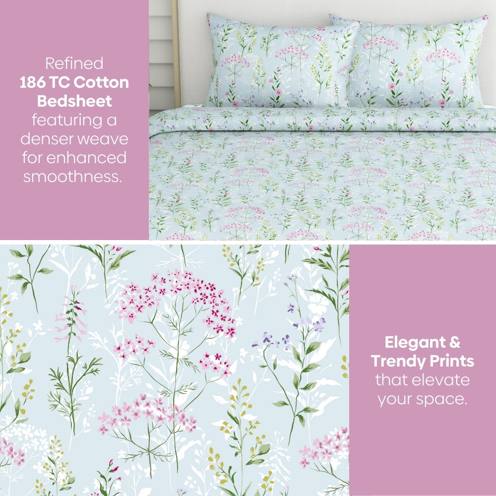 Elegant Bloom 100% Cotton Double Size Bedsheet, 186 TC