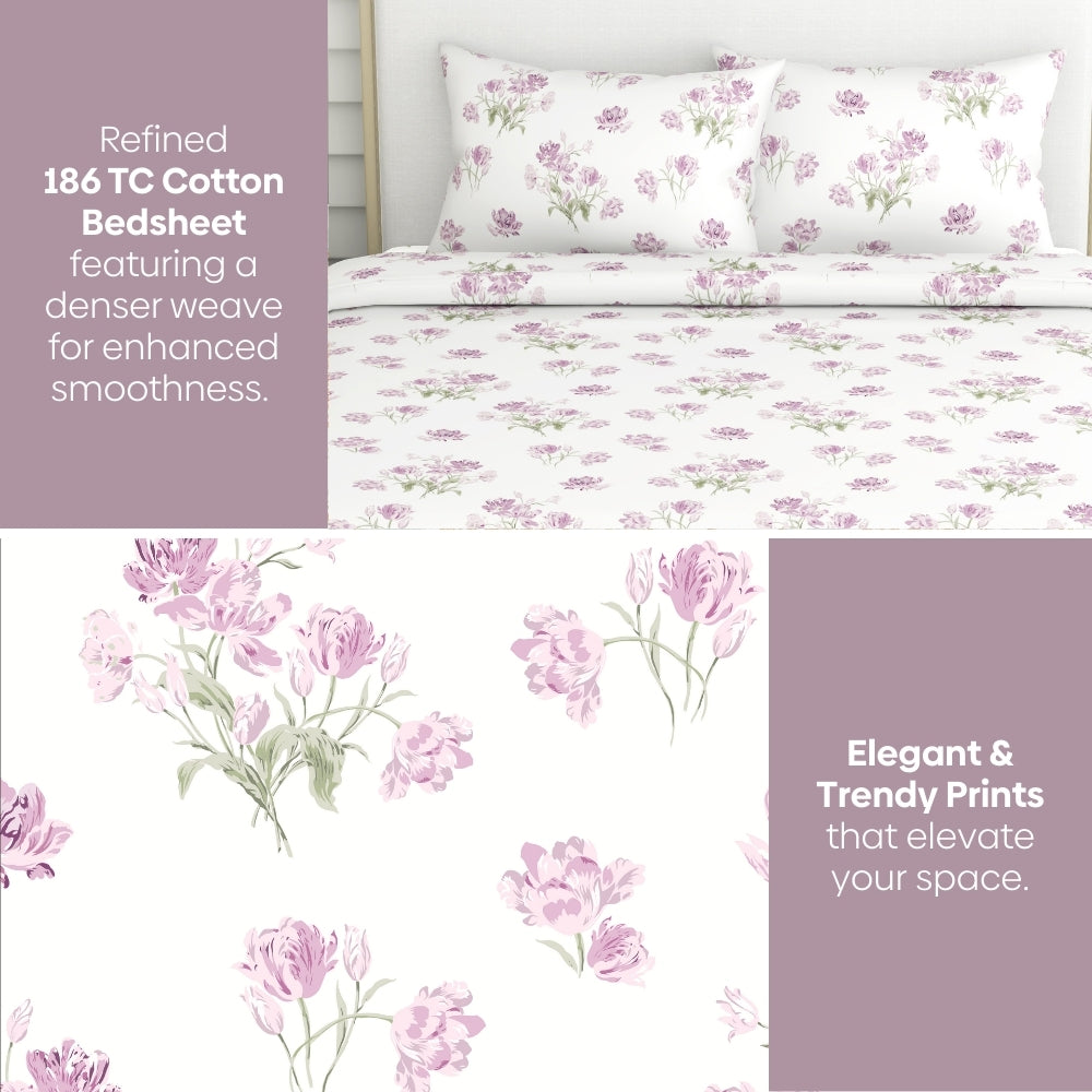 Lilac Dream 100% Cotton Double Bedsheet, 186TC