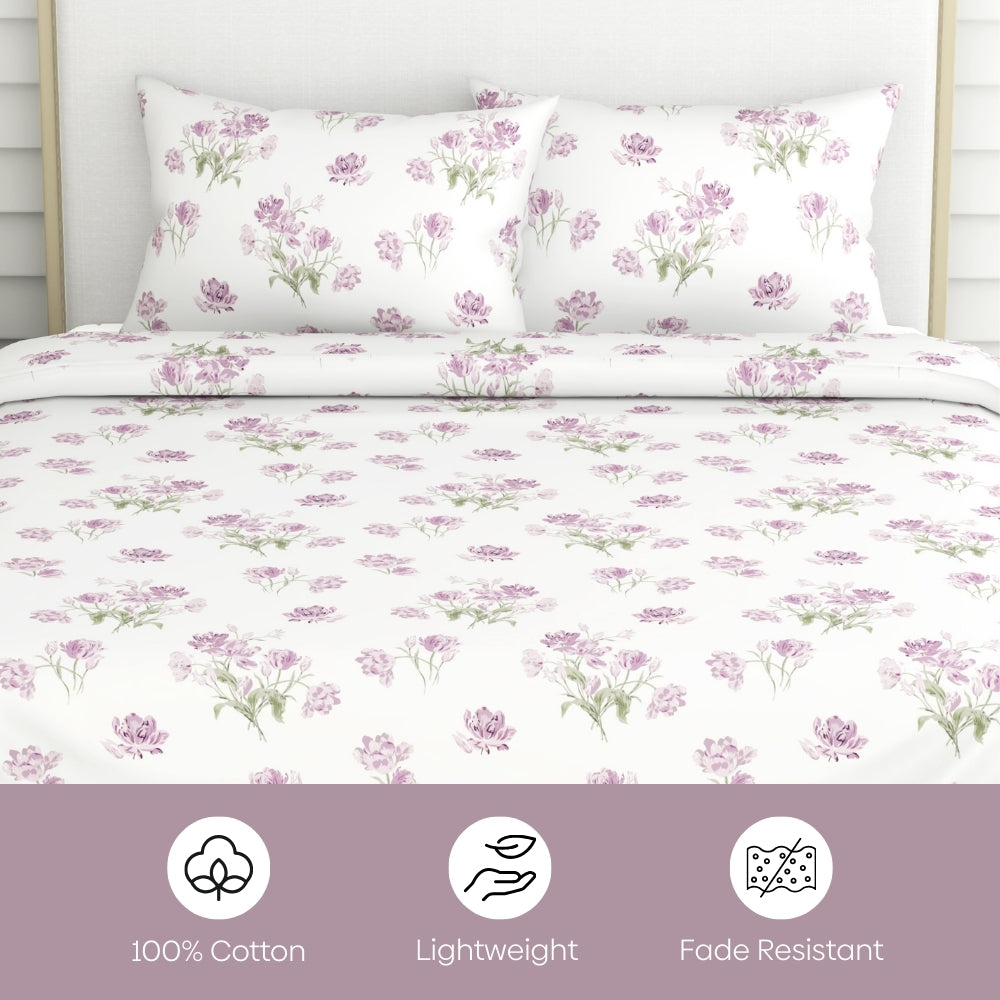 Lilac Dream 100% Cotton Double Bedsheet, 186TC