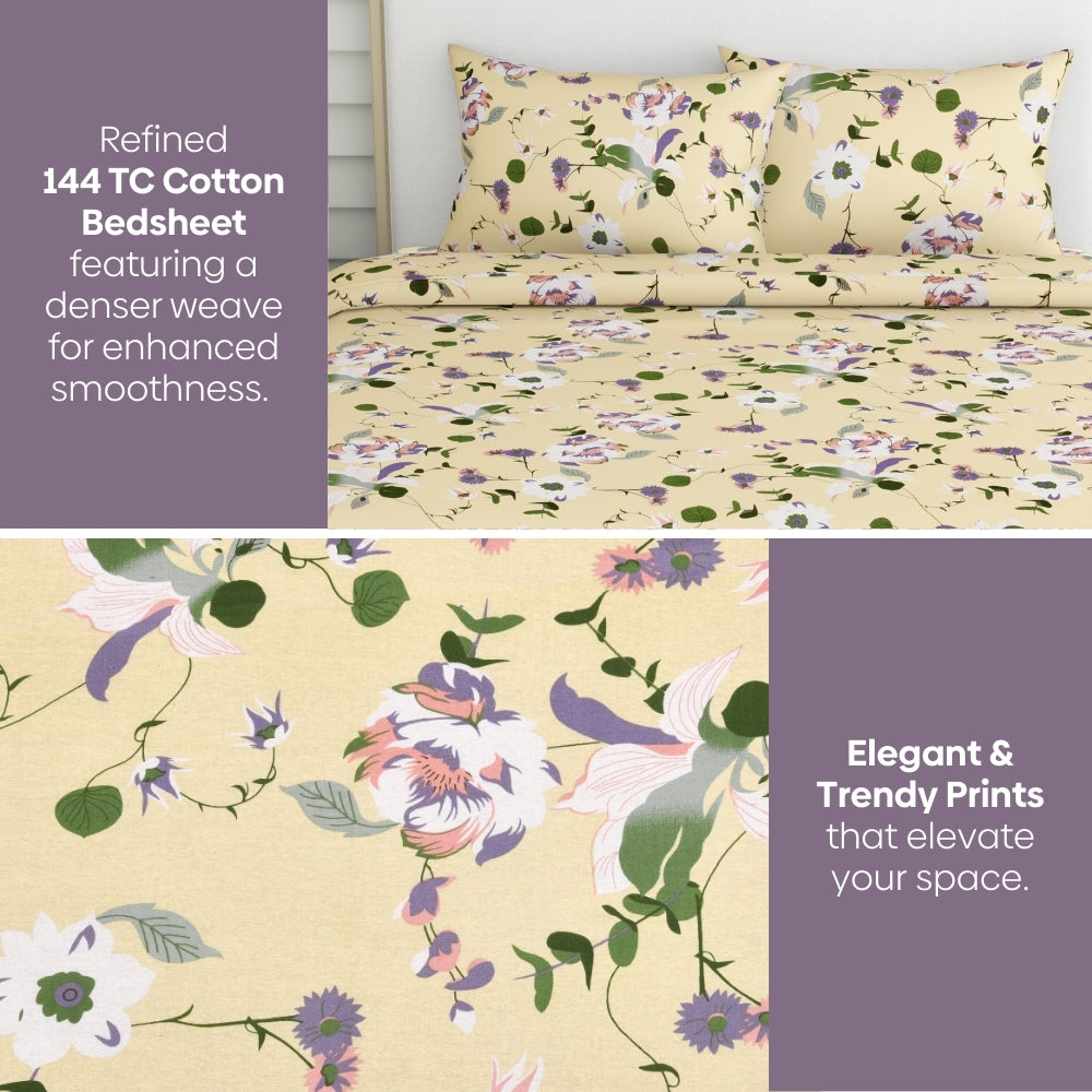 Bold Floral 100% Cotton King Size Bedsheet, 144 TC