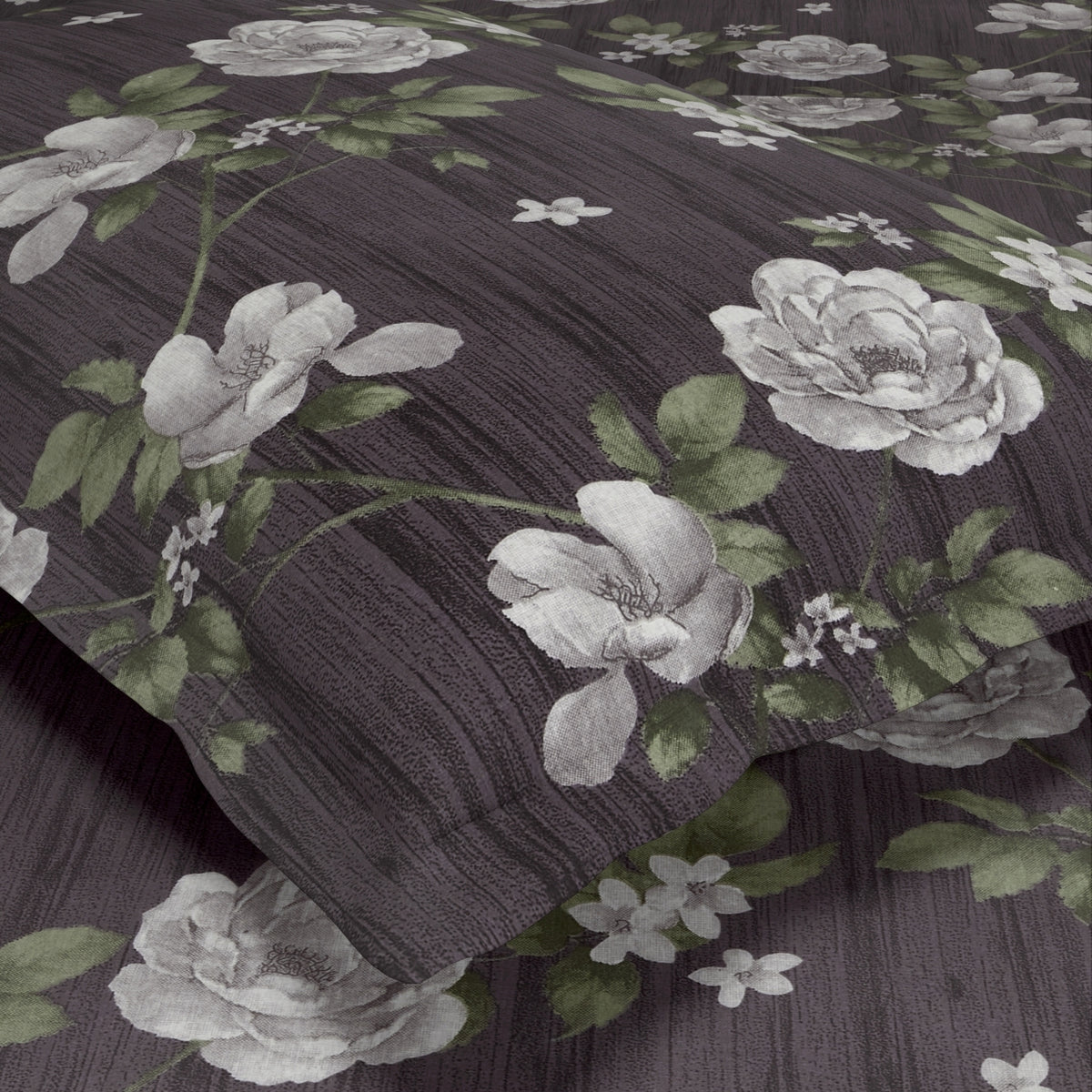 Rose Cascade 100% Cotton Double Flat Bedsheet, Charcoal Gray - 144 TC - Bedsheets | haus & kinder