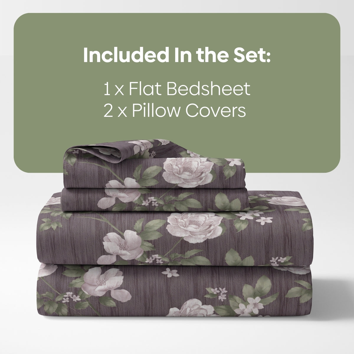 Rose Cascade 100% Cotton Double Flat Bedsheet, Charcoal Gray - 144 TC - Bedsheets | haus & kinder