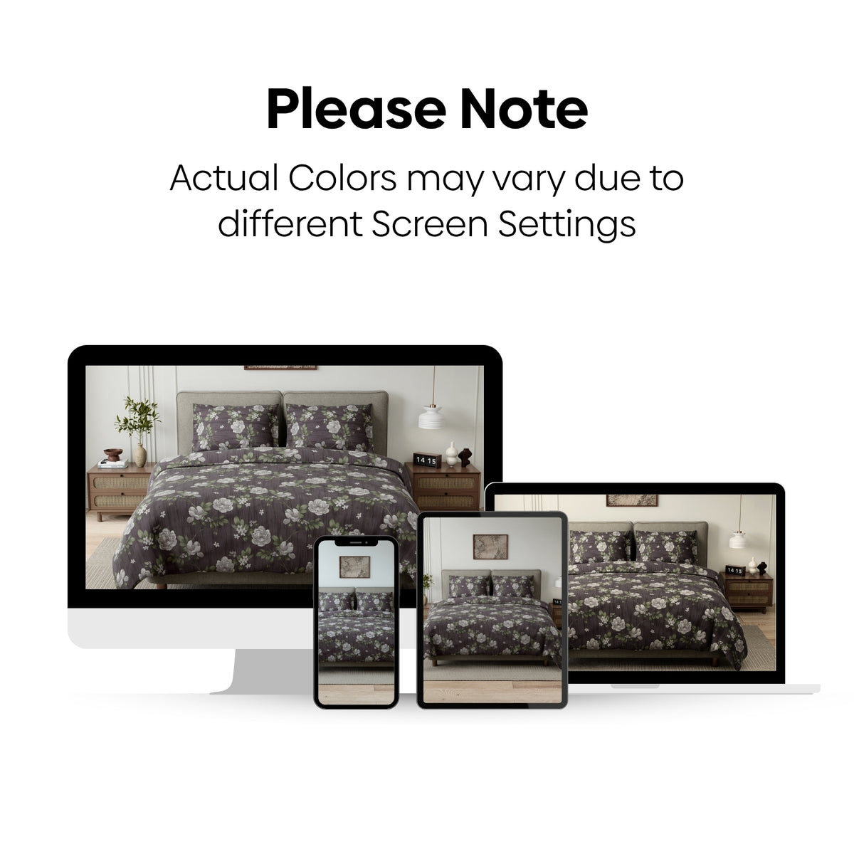Rose Cascade 100% Cotton Double Flat Bedsheet, Charcoal Gray - 144 TC - Bedsheets | haus & kinder