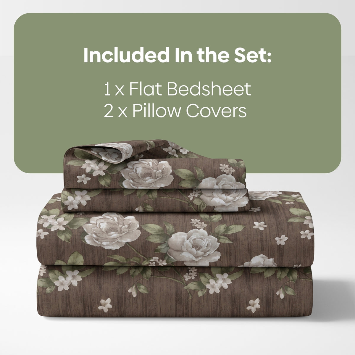 Rose Cascade 100% Cotton Double Flat Bedsheet, Taupe Brown - 144 TC - Bedsheets | haus & kinder