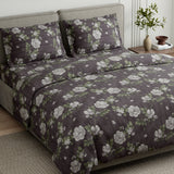 Rose Cascade 100% Cotton Double Flat Bedsheet, Slate Blue - 144 TC - Bedsheets | haus & kinder