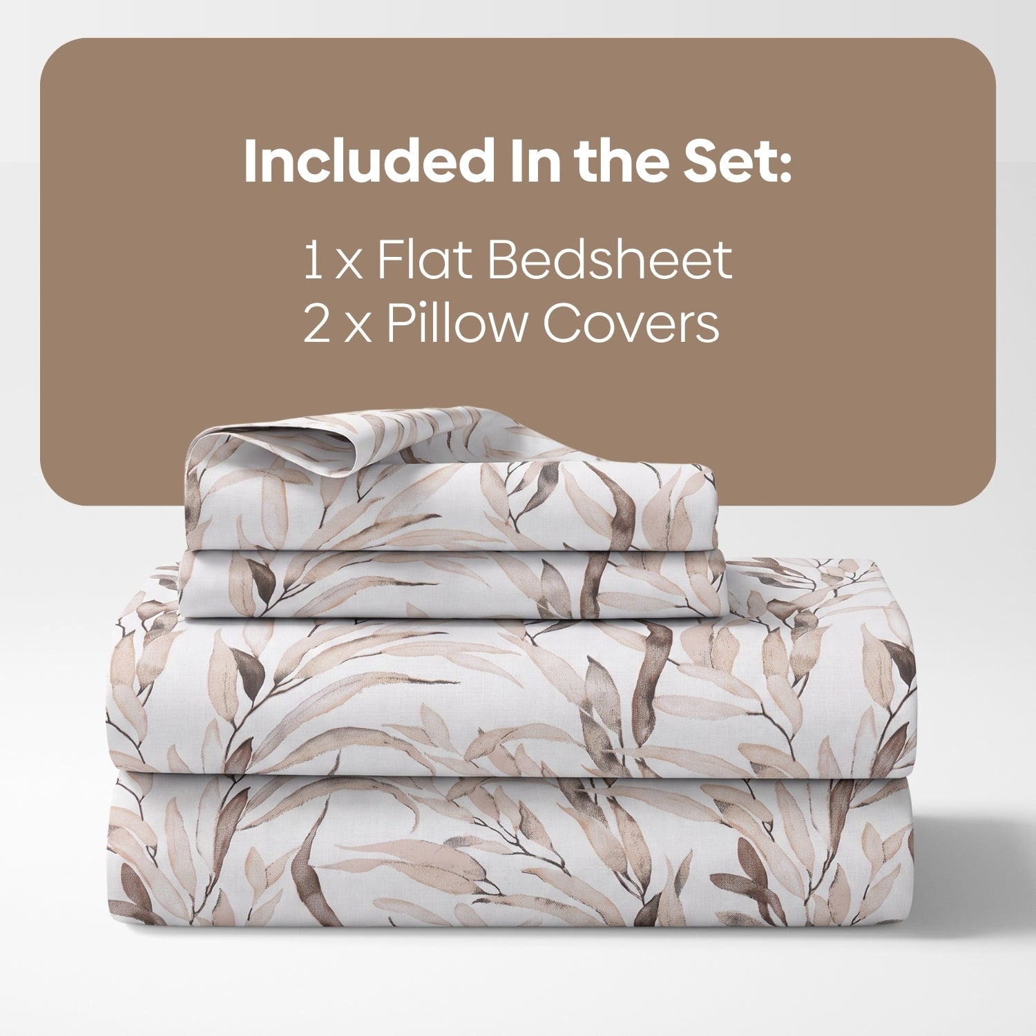 Whispering Willow 100% Cotton Double Flat Bedsheet, Ash Brown - 186 TC - Bedsheets | haus & kinder